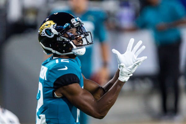 Jacksonville Jaguars wide receiver Dede Westbrook (12) during warm ups before an NFL football game against the Miami Dolphins, Thursday, Sept. 24, 202