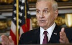 Minnesota Gov. Mark Dayton addresses the media where he discussed pending bills as the 2017 Legislature continues its duties at the State Capitol Frid