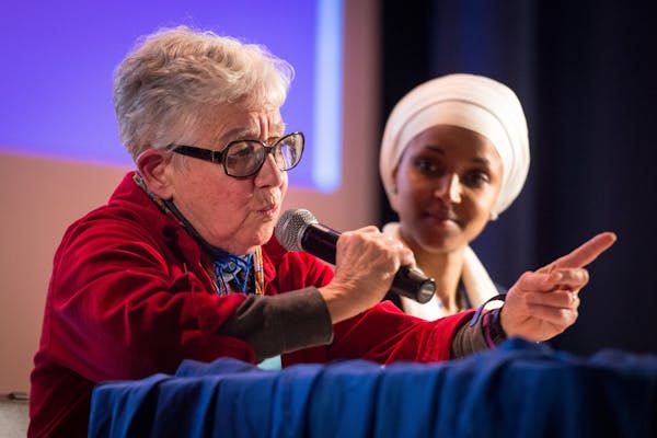 DFL Rep. Phyllis Kahn, left, took part in a Q&A session alongside fellow candidates Ilhan Omar, right, and Mohamud Noor, not pictured.