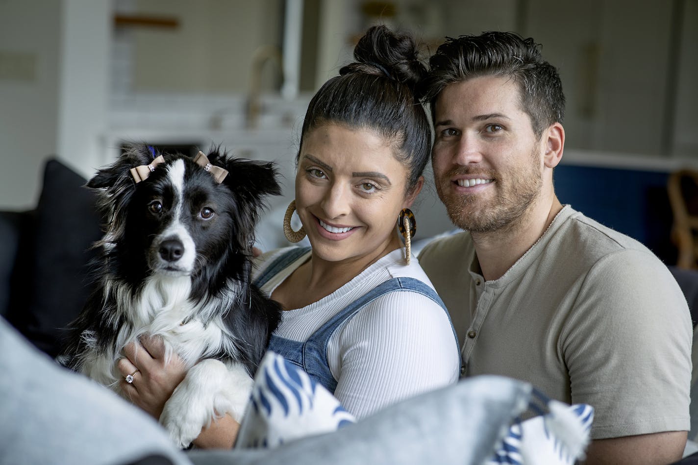 Anna and Jake Jacobs with their dog "Sally" at their "modern farmhouse with Spanish flair," Tuesday, May 14, 2019 in Wayzata, MN. ] ELIZABETH FLORES &#x2022; liz.flores@startribune.com