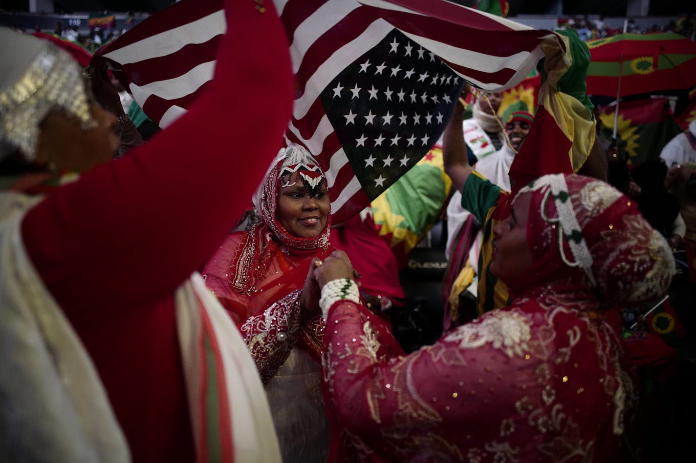 Over ten thousand supporters of Ethiopian Prime Minister Abiy Ahmed gathered to hear him and celebrate in song and dance. ] Ethiopian PM Abiy Ahmed is speaking at the Target Center. Richard Tsong-Taatarii&#xef;rtsongtaatarii@startribune.com