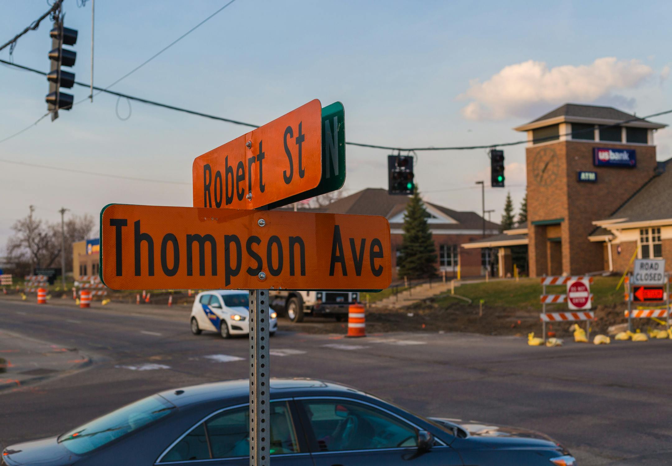 Robert street going South is blocked off for continuing constructionl, Thursday morning. ] Elizabeth Brumley special to the Star Tribune * Robert Street construction costs continue to rise. West St. Paul city officials are now asking for $12 million in state funding for the project.