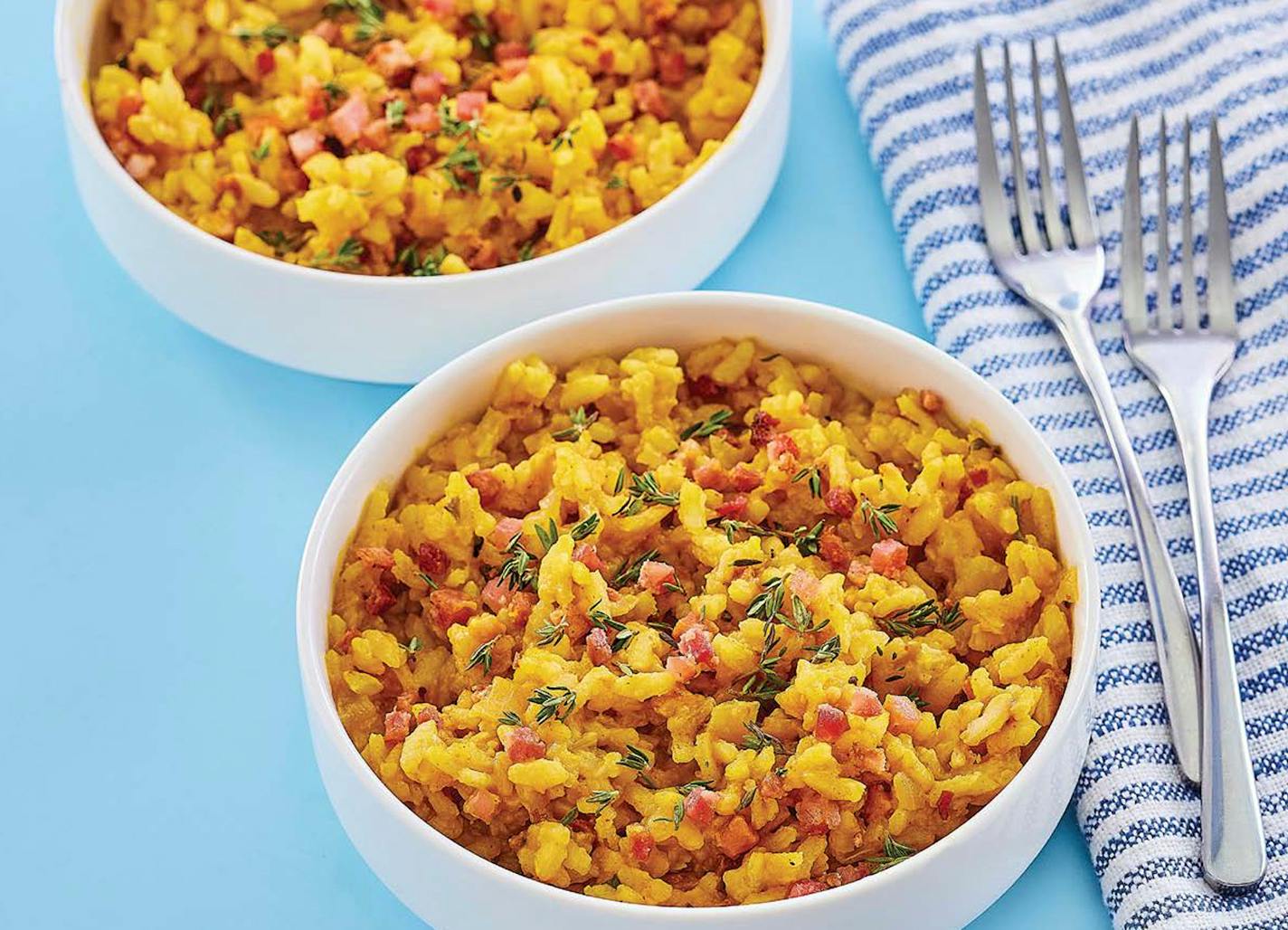 Pumpkin Risotto with Pancetta — Excerpted from THE EVERYTHING ONE POT MEDITERRANEAN COOKBOOK by PETER MINAKI. Copyright © 2023 by Simon &amp; Schuster, Inc. Interior photographs by JAMES STEFIUK. Used by permission of the publisher. All rights reserved.