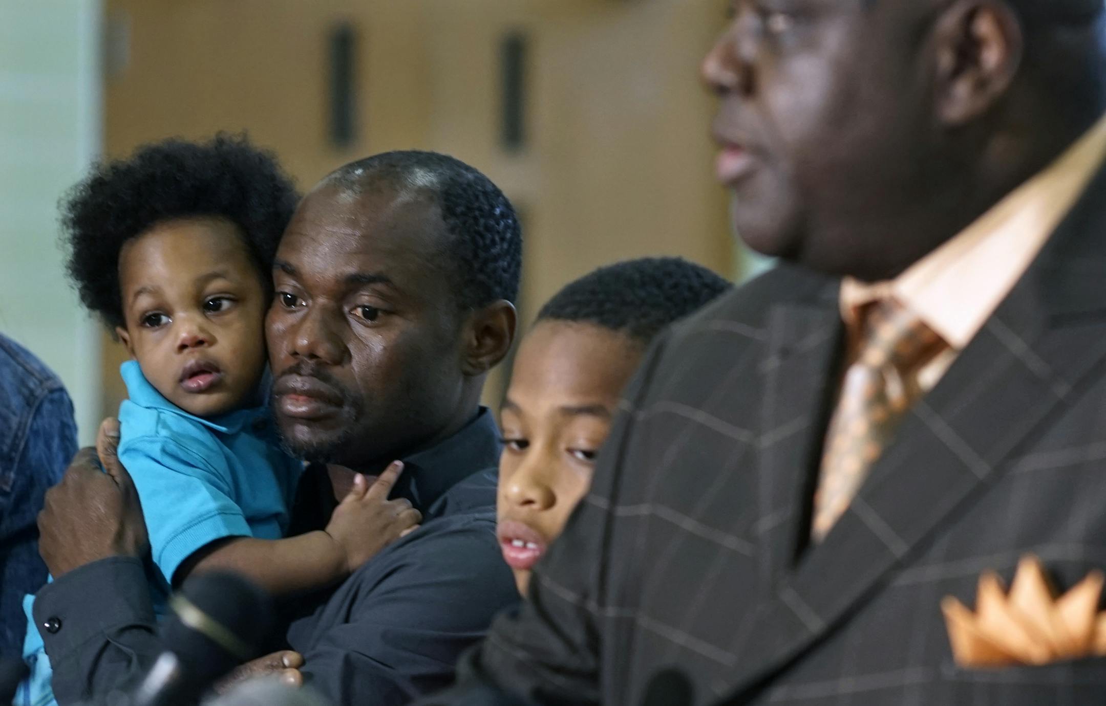 Pastor Harding Smith, who spoke on behalf of Barway Collins' family, conducted a press conference Monday regarding recent allegations about the father taking out life insurance on the boy. Pierre Collins, the father of Barway was holding his son Marck,1.] Richard Tsong-Taatarii/rtsong-taatarii@startribune.com