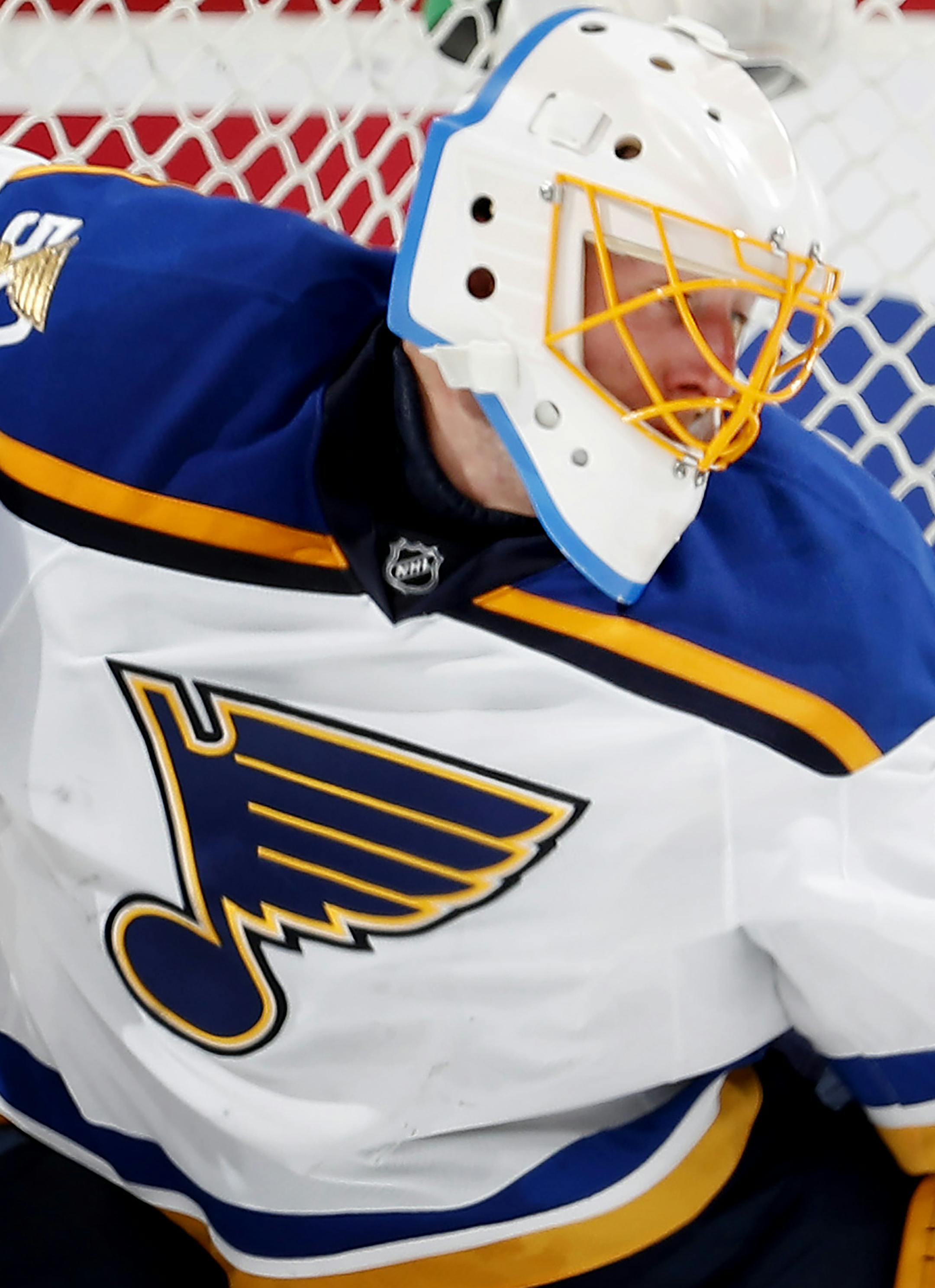 Blues goalie Jake Allen (34) made a save in the second period. ] CARLOS GONZALEZ ï cgonzalez@startribune.com - March 7, 2017, St. Paul, MN, Xcel Energy Center, NHL, Hockey, St. Louis Blues at Minnesota Wild