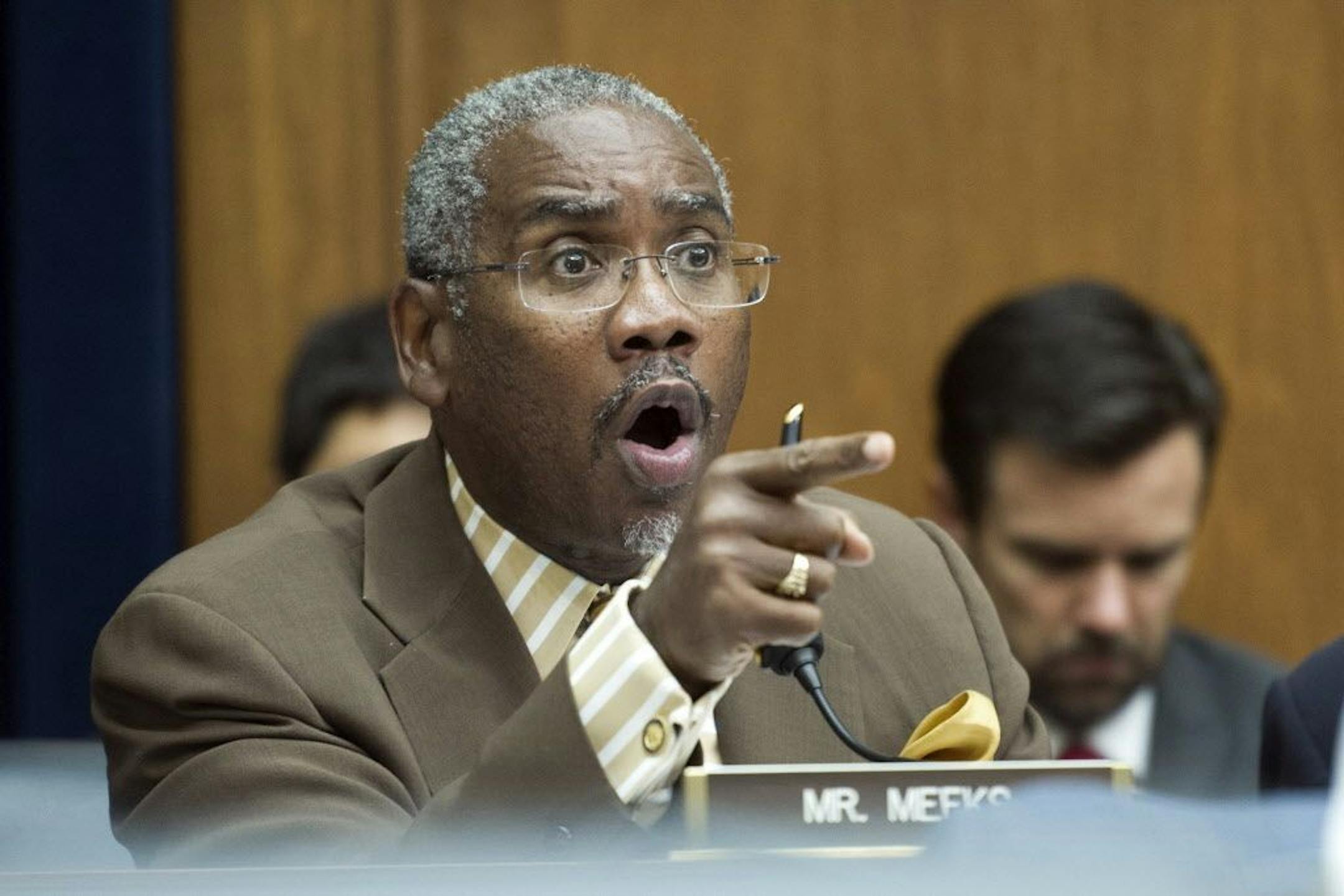 Rep. Gregory Meeks, D-N.Y., questions Wells Fargo CEO John Stumpf on Capitol Hill during a hearing investigating Wells Fargo's opening of unauthorized customer accounts.