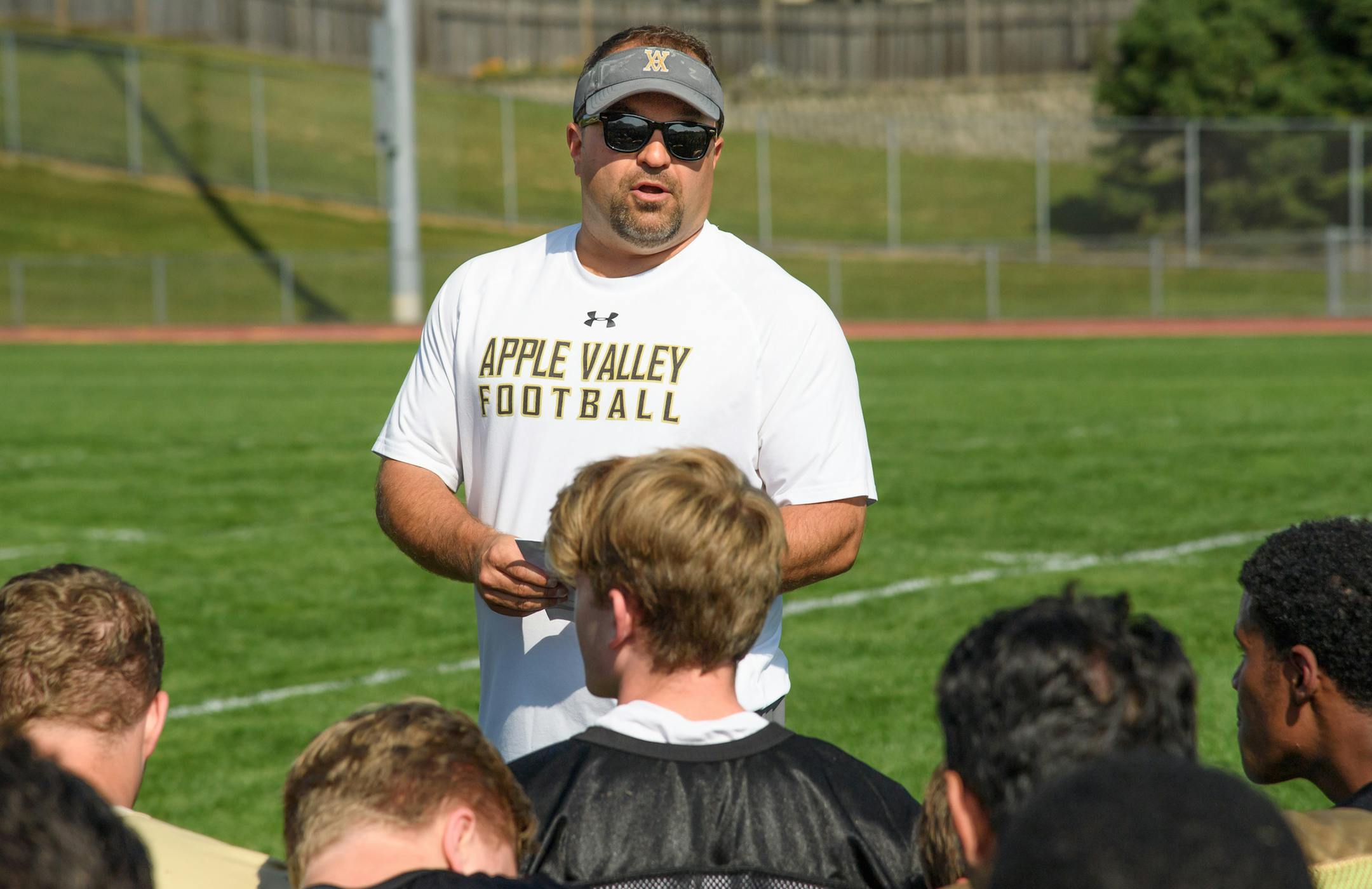 Apple Valley High School football Coach Chad Clendening. ] GLEN STUBBE • glen.stubbe@startribune.com Thursday, September 21, 2017 Football Friday advance on rivalries being reshaped by changing classes, districts. Apple Valley is a top example of such a team. Practice in the stadium. Players to watch include QB Tyler Cardella and RB Kellan McKeag