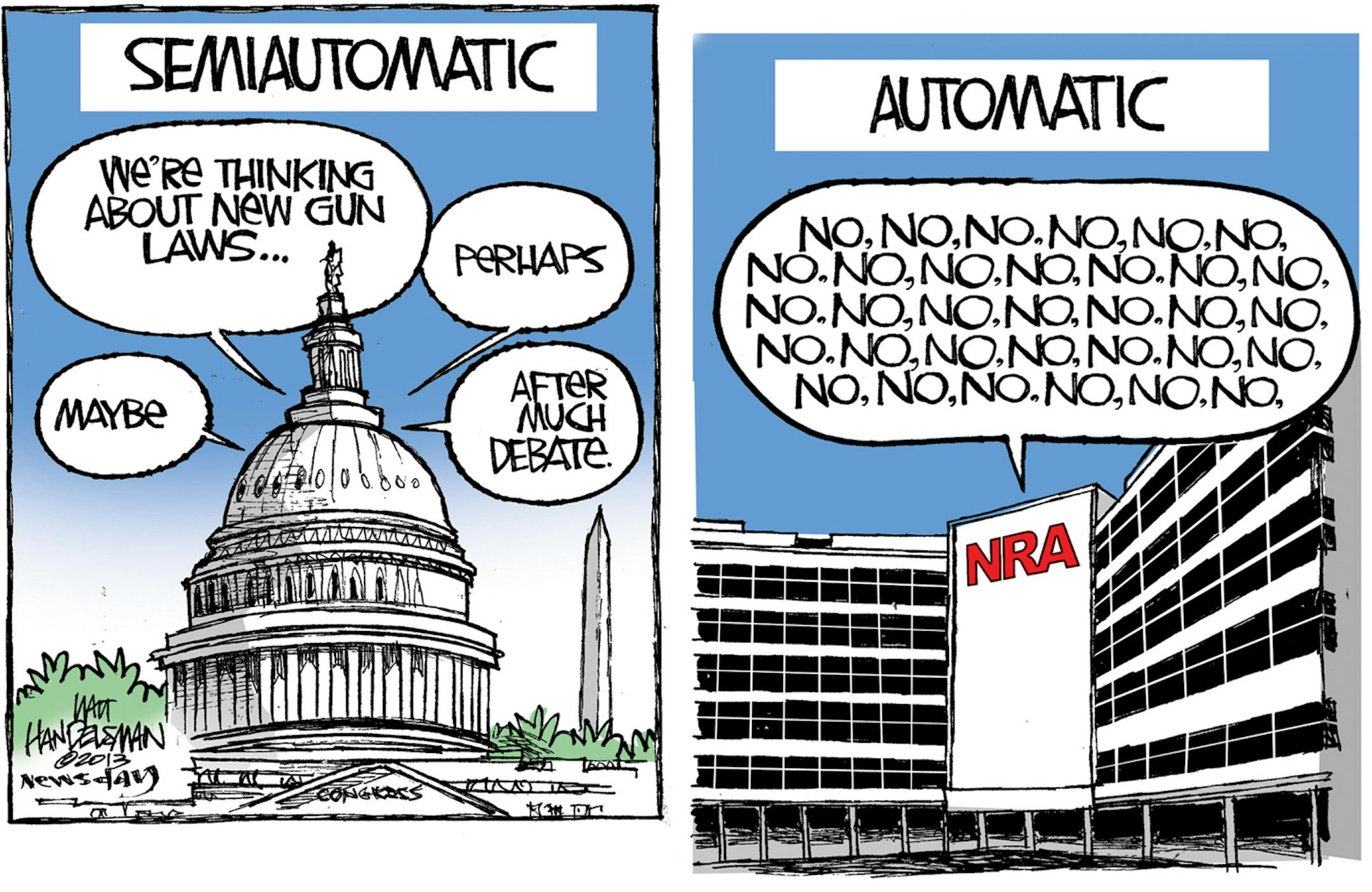 Walt Handelsman cartoon for Jan. 16, 2013.