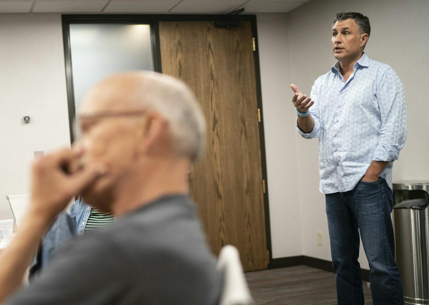 At right, Paul Blom, co-owner of Right at Home, talked with employees at a personal cares training session for employees in Bloomington, Minn., on Thursday, May 23, 2019. ] RENEE JONES SCHNEIDER ¥ renee.jones@startribune.com