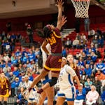 Gophers guard Janay Sanders went to the basket against St. Louis in the WNIT championship game Saturday in Edwardsville, Ill.