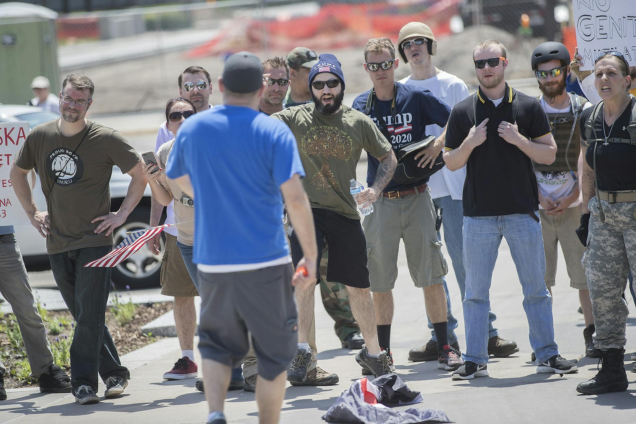 An anti-Sharia law group and antifascist protesters clashed during dueling rallies at the Minnesota State Capitol, Saturday, June 10, 2017 in St. Paul, MN. When a small faction of the anti-sharia group challenged the protesters outside, the Minnesota State Patrol had to intervene.