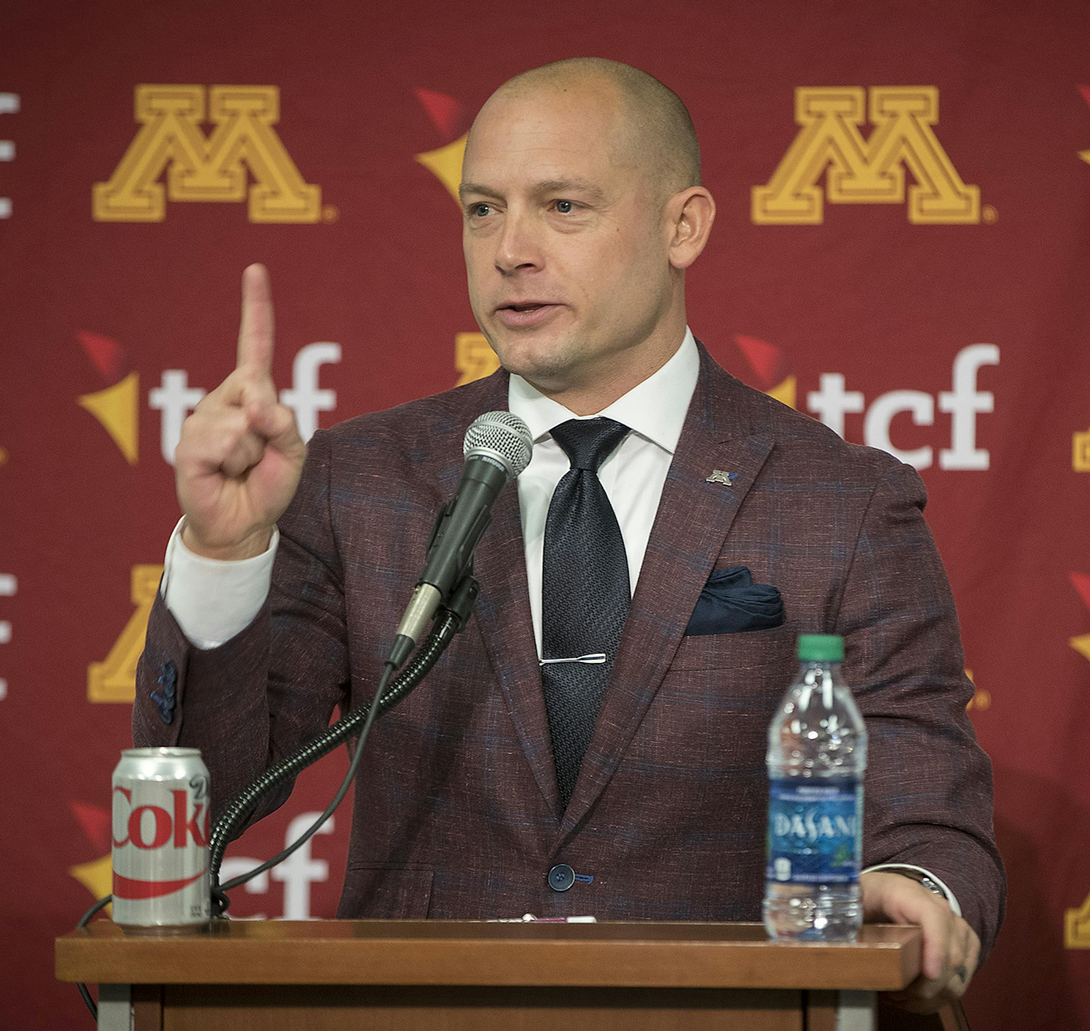 Minnesota Head Football Coach P. J. Fleck discussed his recruiting class at the Gibson-Nagurski Football Complex, Wednesday, December 20, 2017 in Minneapolis, MN. . ] ELIZABETH FLORES ï liz.flores@startribune.com
