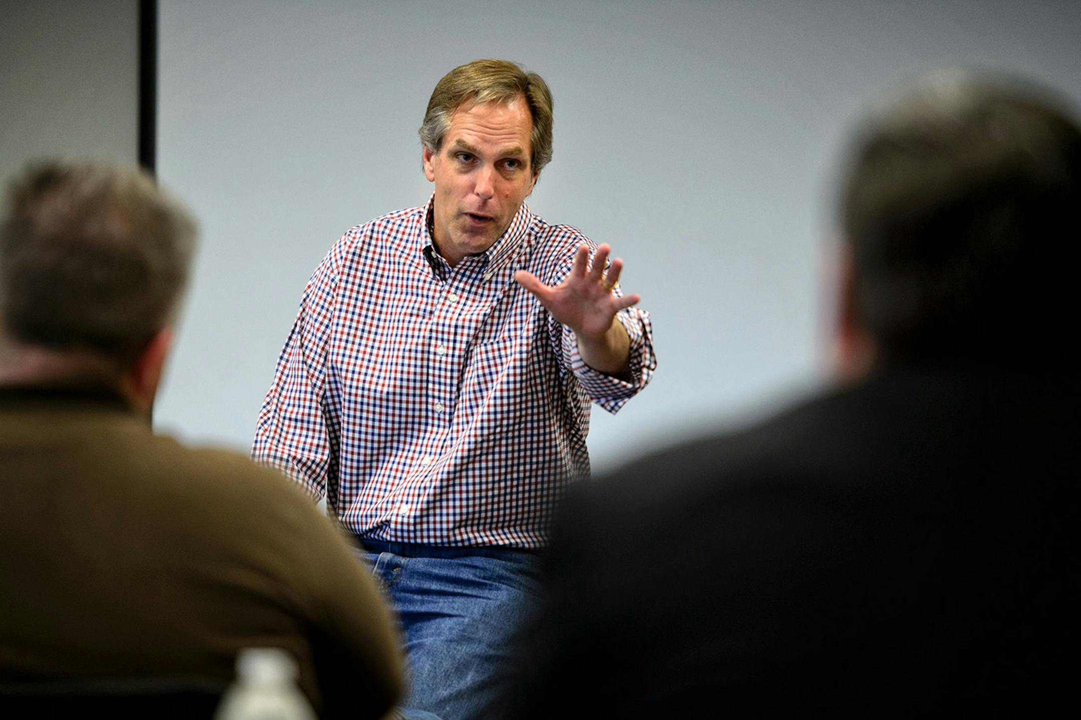 GOP Senate candidate Mike McFadden spoke to Owatonna-area business leaders at Ag Power Enterprises, a John Deere dealer, Wednesday, July 16, 2014. ] GLEN STUBBE * gstubbe@startribune.com