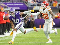 Vikings coach Kevin O’Connell said receiver Justin Jefferson was “down” after leaving Sunday’s game against the Chiefs. “He obviously is one