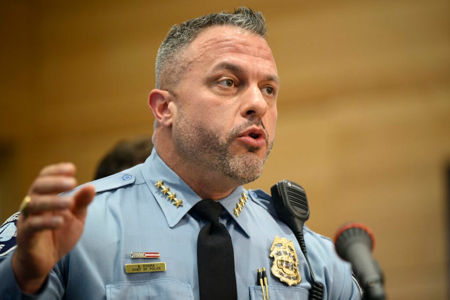 Minneapolis Police Chief Brian O’Hara speaks during a press conference March 6, 2024 in Minneapolis, Minn.