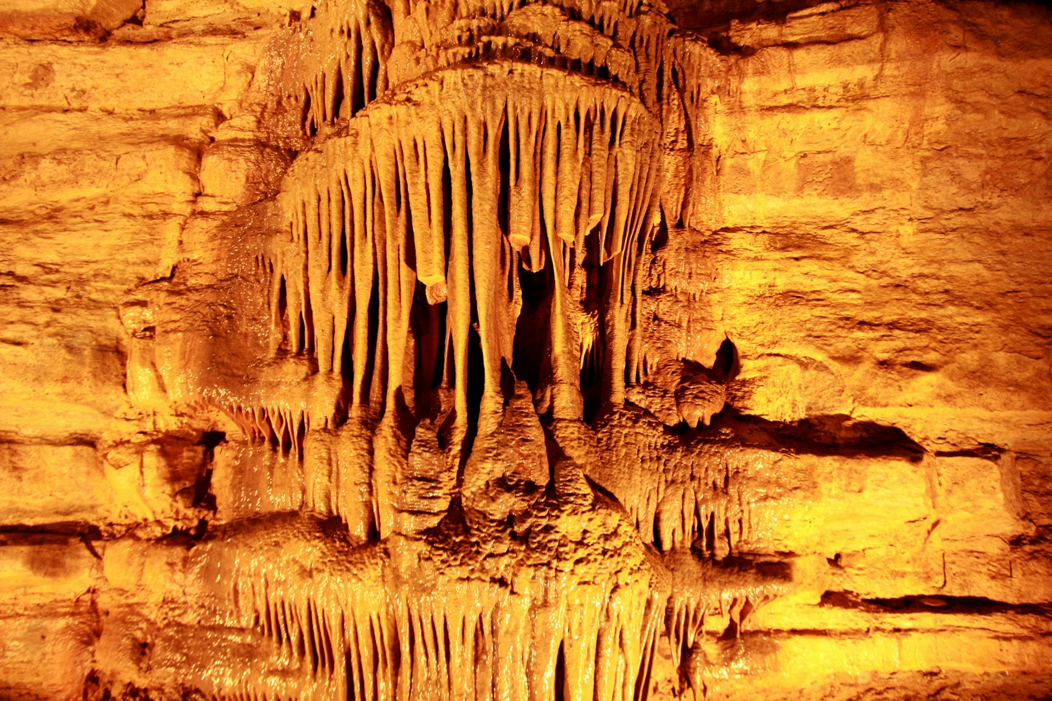 Cave formations are visible on a tour of Mystery Cave in southern Minnesota.