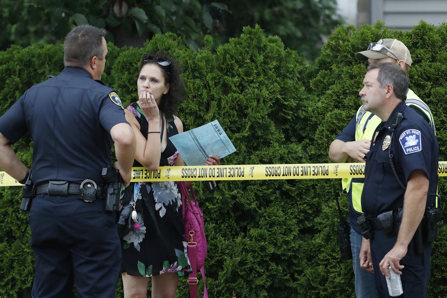 Police invesitigated the scene of a shooting between a suspect and South St. Paul police officer who was injured a little past noon on 7/19/2018] . Richard Tsong-Taatarii&#xef;rtsong-taatarii@startribune.com