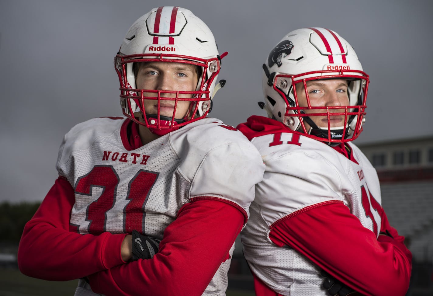 Senior defensive linemen twins Will(31) and Eli(11) Mostaert, key members of the Panthers defense. ] Richard Tsong-Taatarii&#x2022;Richard.Tsong-Taatarii@startribune.com