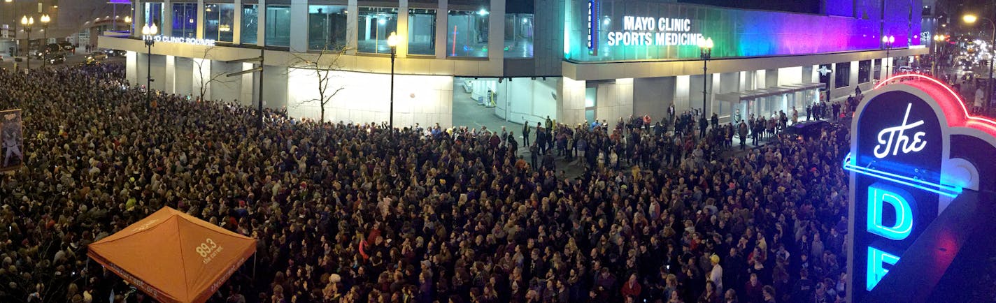 The crowd swelled outside of First Avenue after the death of Prince.