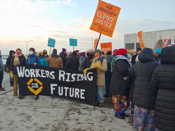 Protesters outside of the Amazon fulfillment center in Shakopee demanded better working conditions on Dec. 8, 2022.