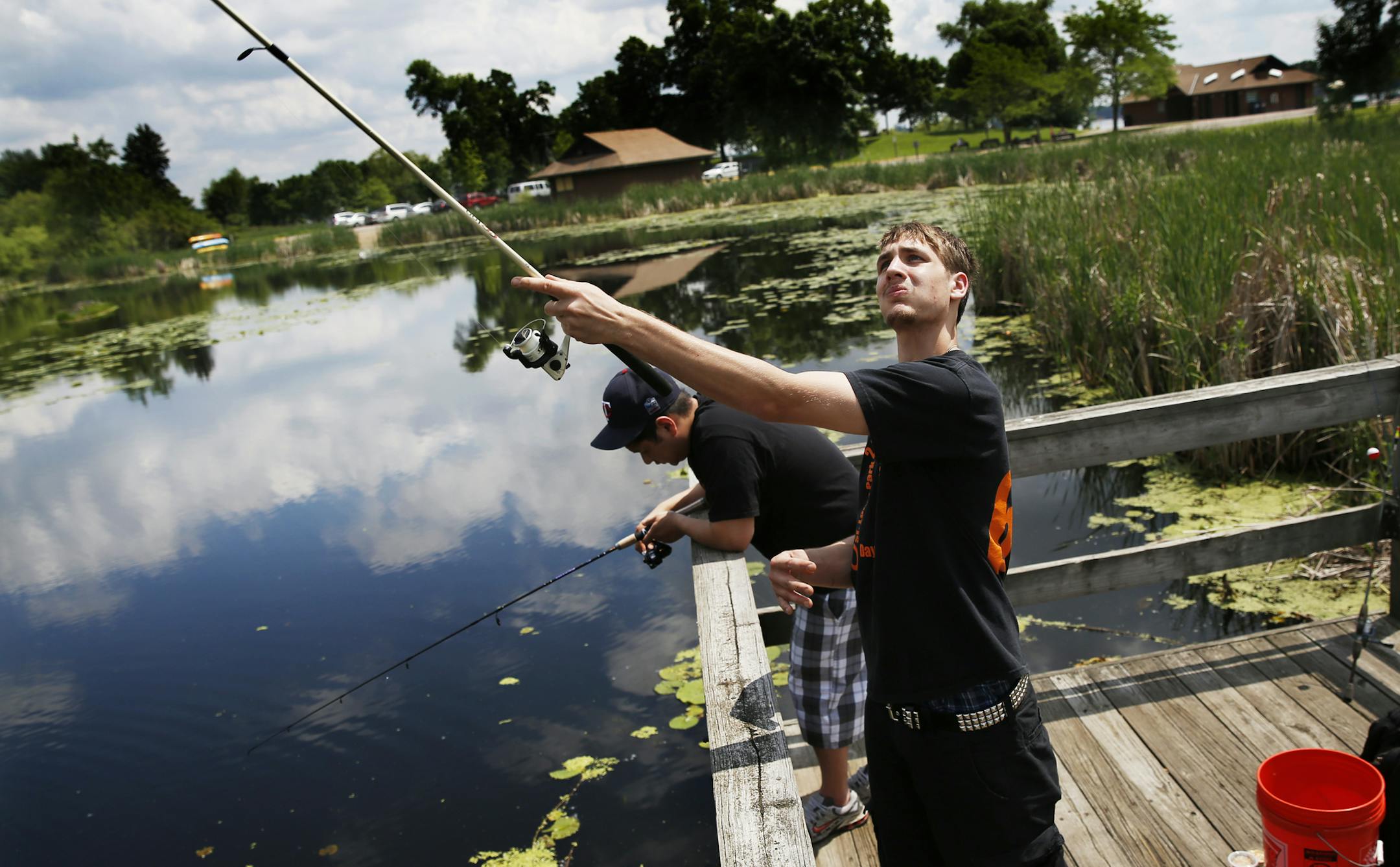 At French Lake in Plymouth, Sean Hummel,19 cast on the pier hoping to hook some bass.