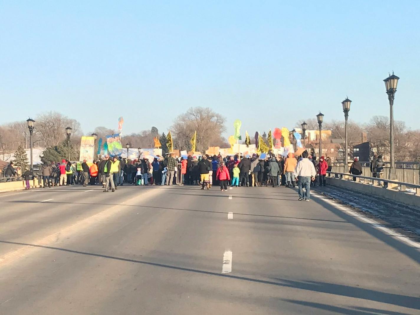 The protest on the Lake Street-Marshall Avenue bridge Friday afternoon.