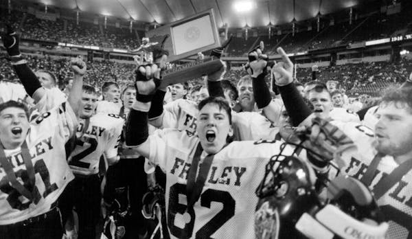 Fridley players celebrated their championship in 1990.