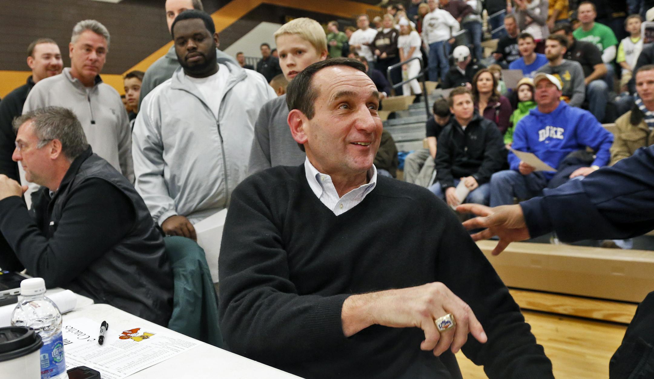 Prep basketball - Apple Valley vs. Whitney Young of Chicago. Top prep players Tyus Jones and Jahlil Okafor compete. Duke coach Mike Krzyzewski watched the game from courtside. (MARLIN LEVISON/STARTRIBUNE(mlevison@startribune.com)