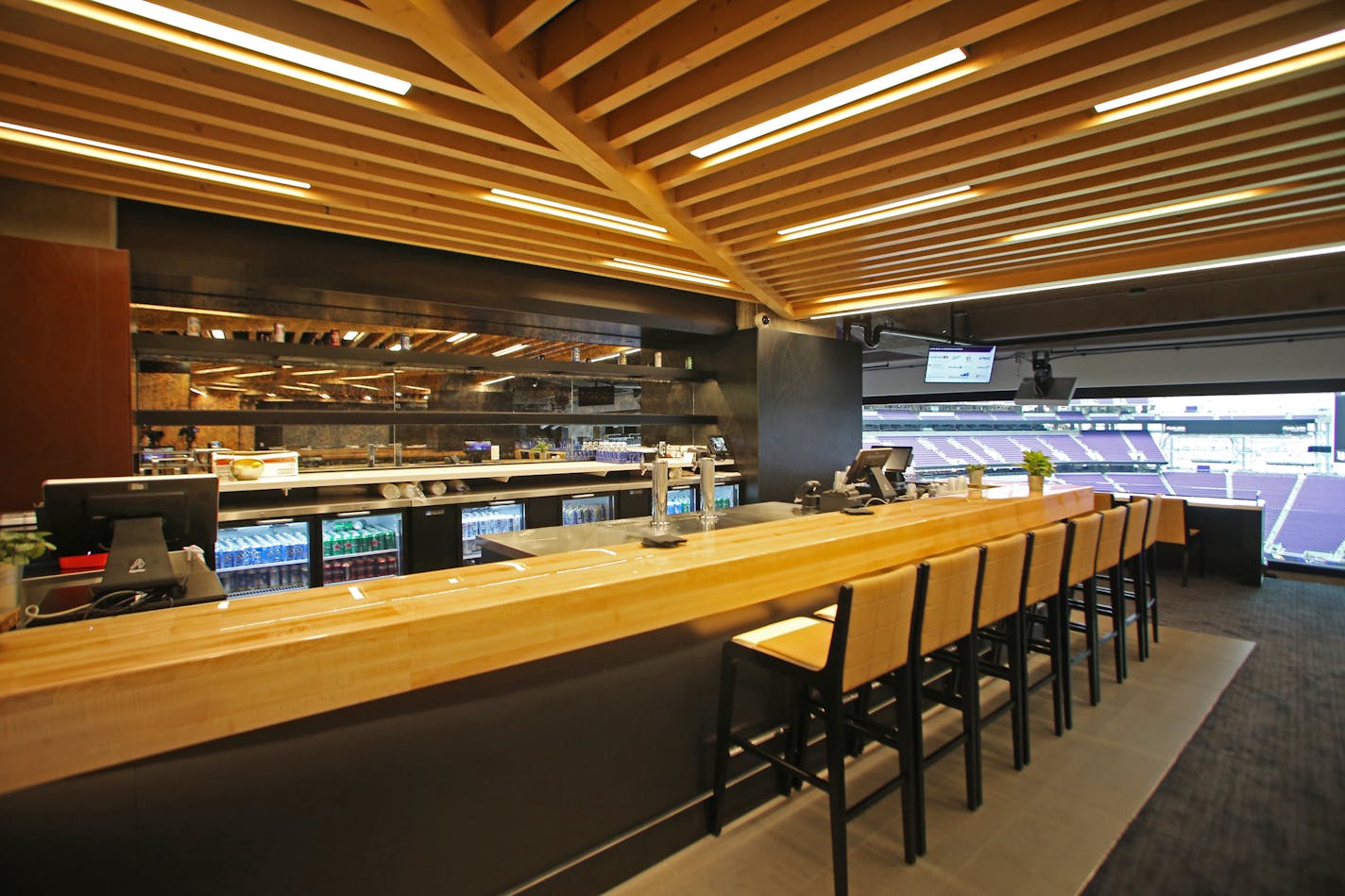 U.S. Bank Stadium has decided to finish three new expansion spaces ahead of schedule because of brisk ticket sales and the positive response to the stadium. The Lodge Bar is designed to reflect the experience of being "Up North." ] U.S. Bank Stadium, Minneapolis, MN. Wednesday, September 7. Matt Gillmer / matt.gillmer@startribune.com