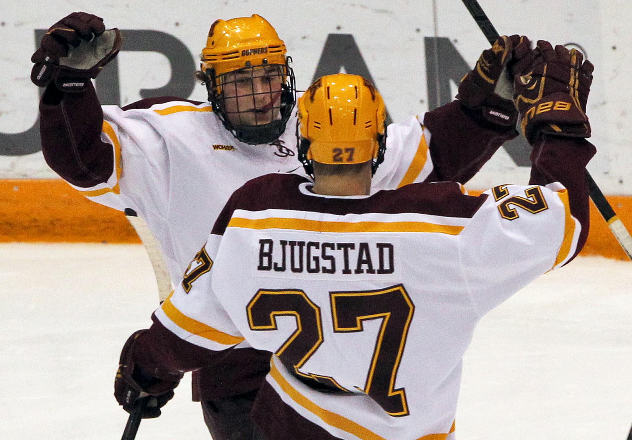 (2013 file photo) Tuesday's game against the Wild was the fourth NHL game at Xcel Energy Center for Nick Bjugstad, the 2010 Minnesota Mr. Hockey from Blaine, and the second for Kyle Rau, the 2011 Mr. Hockey from Eden Prairie. Both are former Gophers.