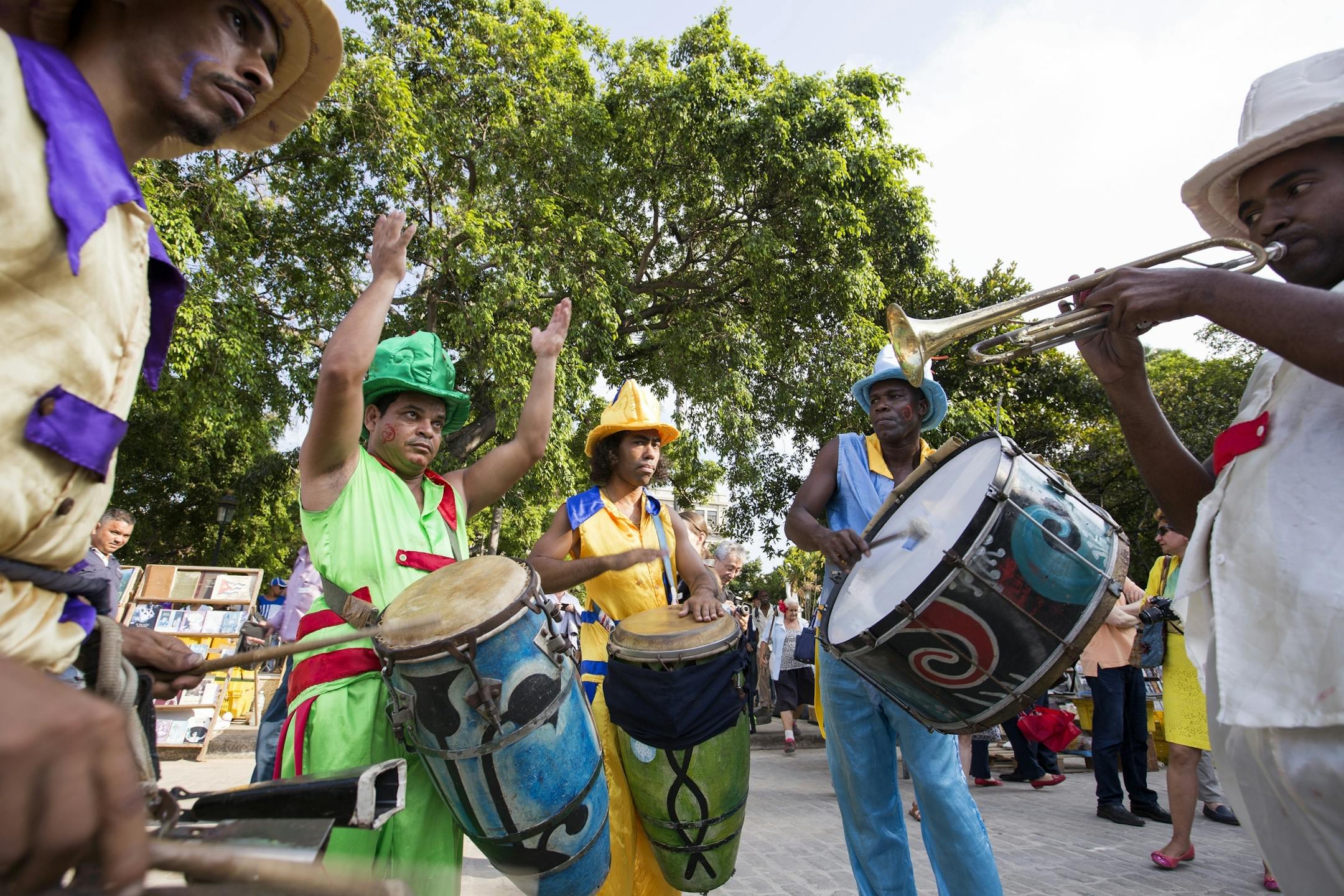 Musicians play as a welcome for the Minnesota Orchestra group in Plaza de Armas in Old Havana, Cuba on Wednesday, May 13, 2015.