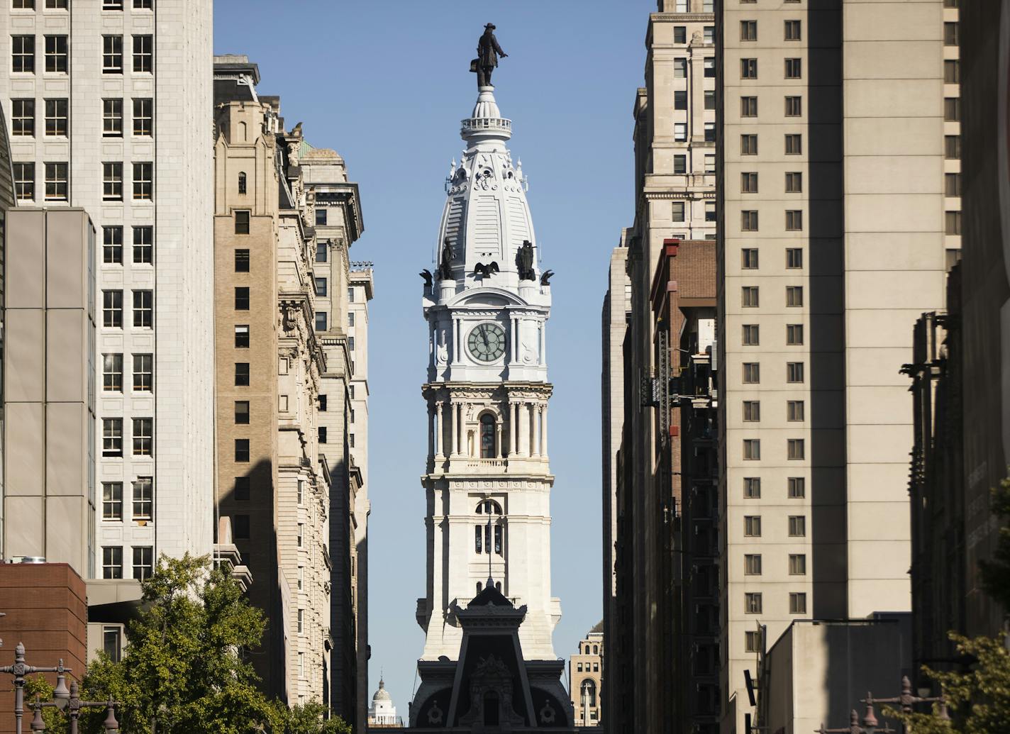 FILE - This Wednesday, Oct. 18, 2017, file photo shows City Hall in Philadelphia. The cities of Philadelphia and Pittsburgh are both attempting to woo Amazon to build its second headquarters in Pennsylvania. In Philadelphia, an independent development agency overseeing the city's bid said it spent $160,000 to develop and promote its proposal, including a website and video. (AP Photo/Matt Rourke, File)