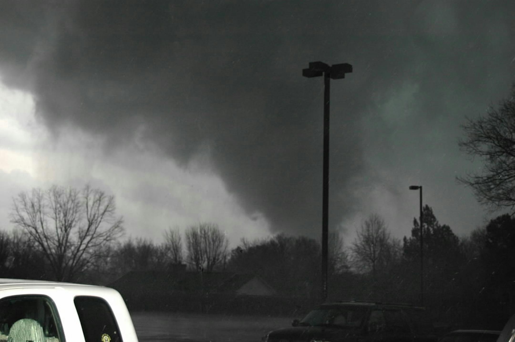 A funnel cloud of the tornado that touched down in Atkins, Ark., as it appeared at about 5 p.m. Tuesday.