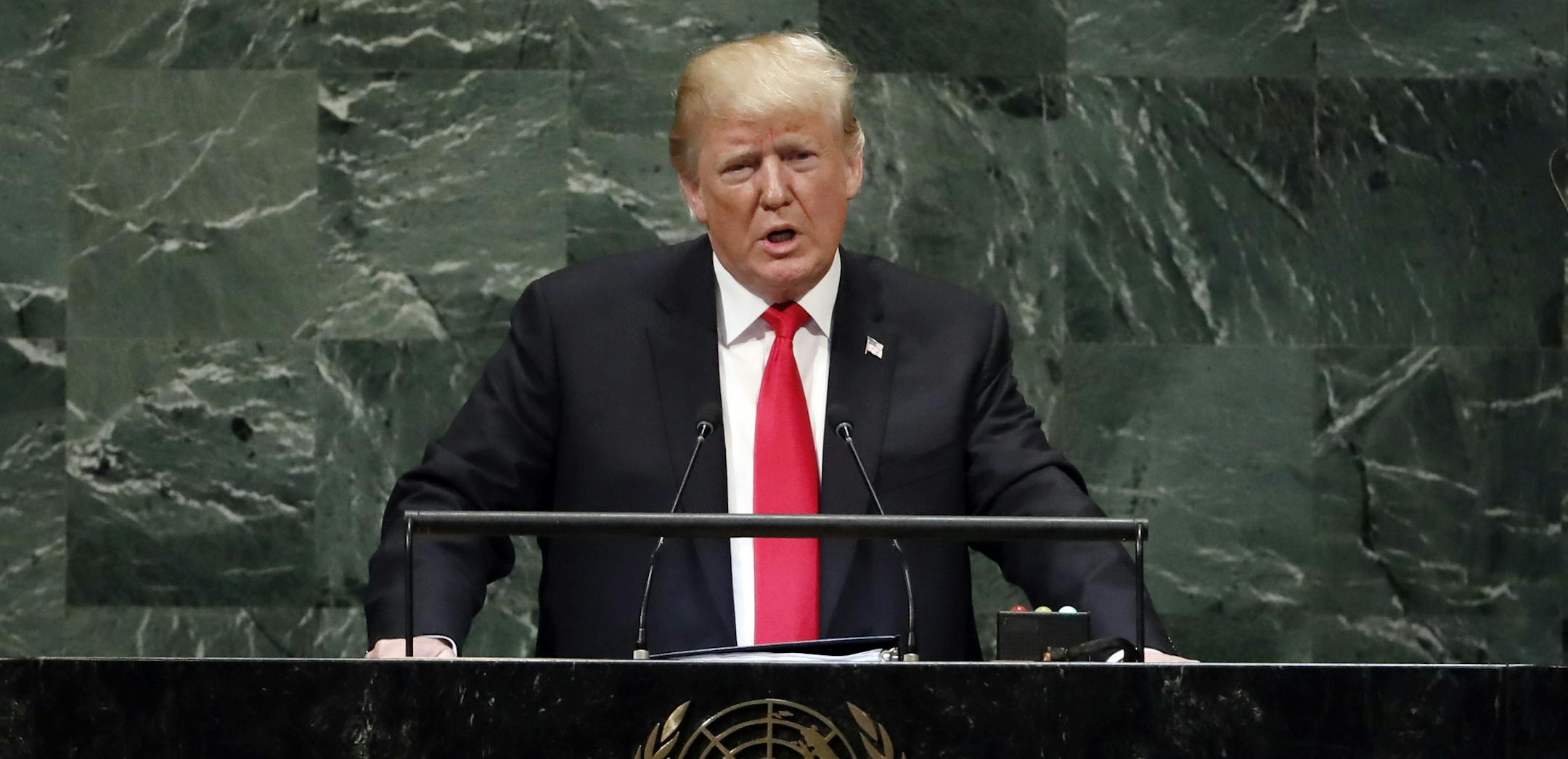 President Donald Trump addresses the 73rd session of the United Nations General Assembly, at U.N. headquarters, Tuesday, Sept. 25, 2018. (AP Photo/Richard Drew)