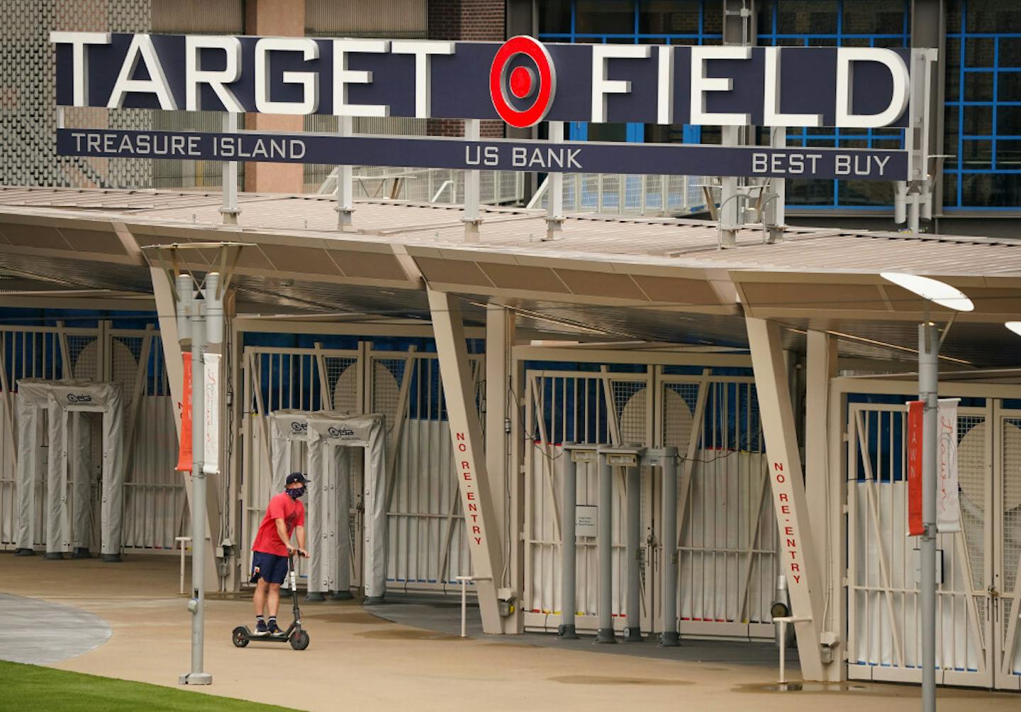 Minnesota Twins pitcher Tyler Duffey zipped around Target Field on a motorized scooter on July 14. Demand has been stronger than expected after a late rollout of scooters in St. Paul and Minneapolis this summer.