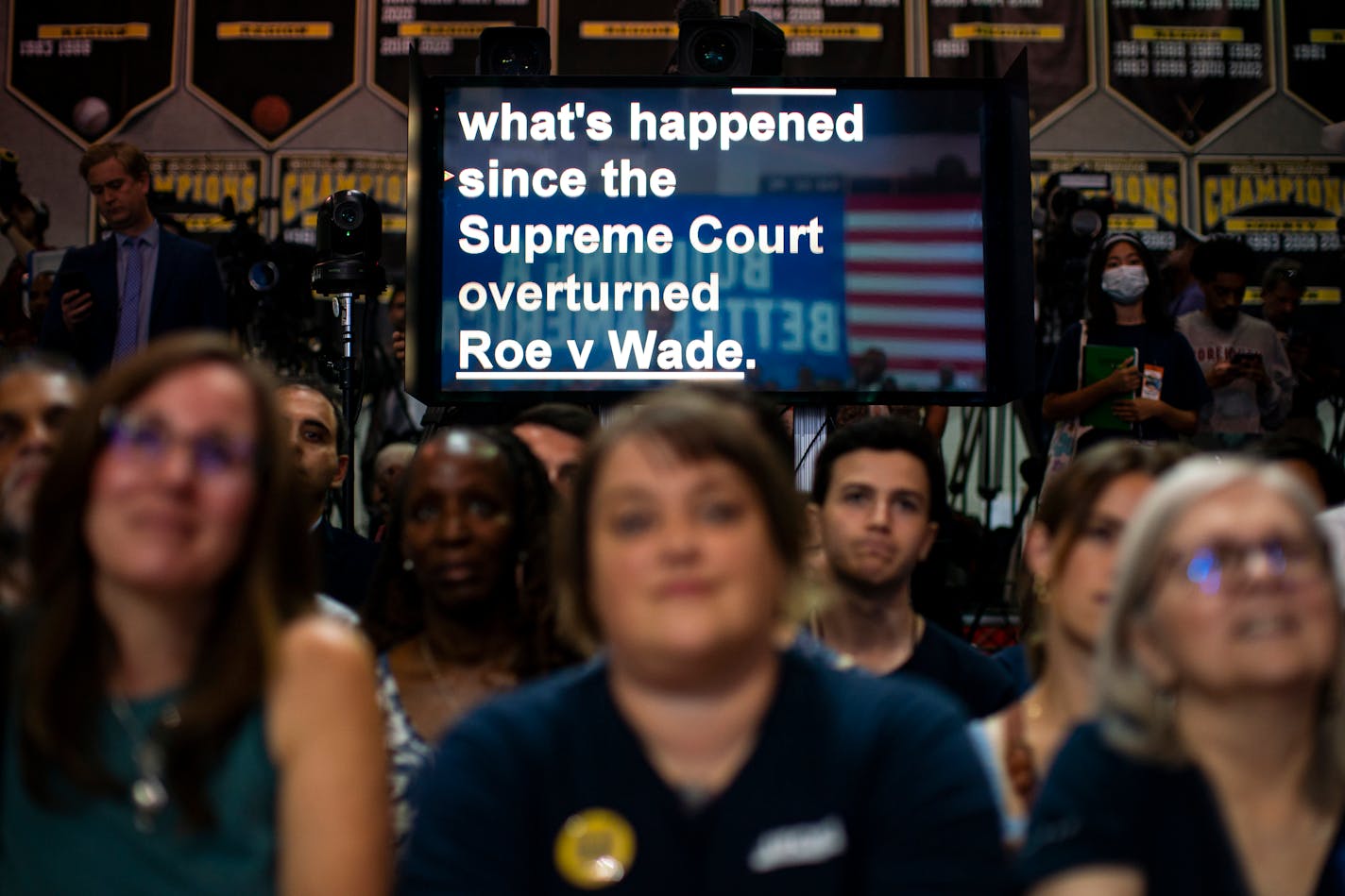 FILE ' President Joe Biden's teleprompter during a speech on Aug. 25, 2022, in Rockville, Md. In addition to granting new political hope to Democrats, the Supreme Court decision overturning Roe v. Wade has clarified the ground of public argument about abortion, Ross Douthat writes. (Al Drago/The New York Times)