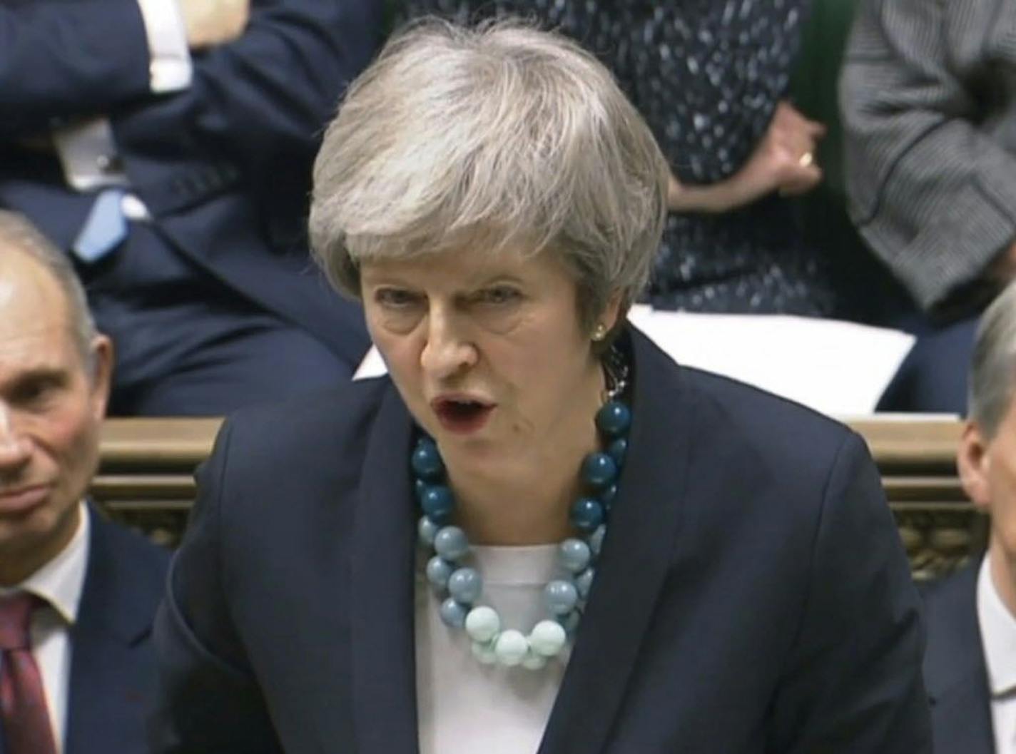 In this grab taken from video, Britain's Prime Minister Theresa May makes a statement in the House of Commons, in London, Monday, Dec. 10, 2018. May has postponed Parliament's vote on her European Union divorce deal to avoid a shattering defeat _ a decision that throws her Brexit plans into chaos.