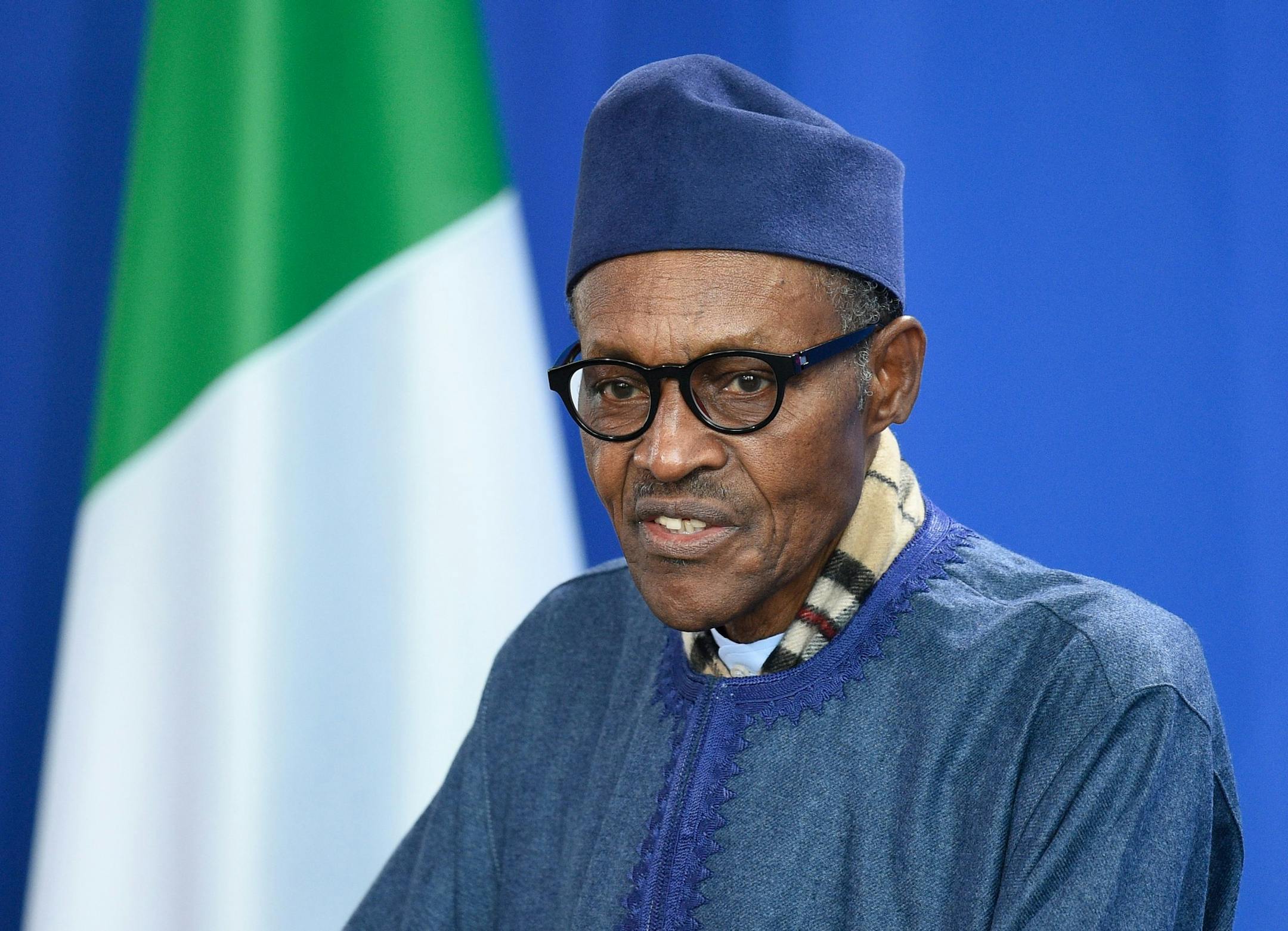 The President of Nigeria, Muhammadu Buhari, gives a press conference at the federal chancellery in Berlin, Germany, 14 October 2016. Photo by: Rainer Jensen/picture-alliance/dpa/AP Images ORG XMIT: 161014-99-811343