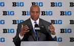 Minnesota Vikings chief operating officer Kevin Warren talks to reporters after being named Big Ten Conference Commissioner during a news conference T