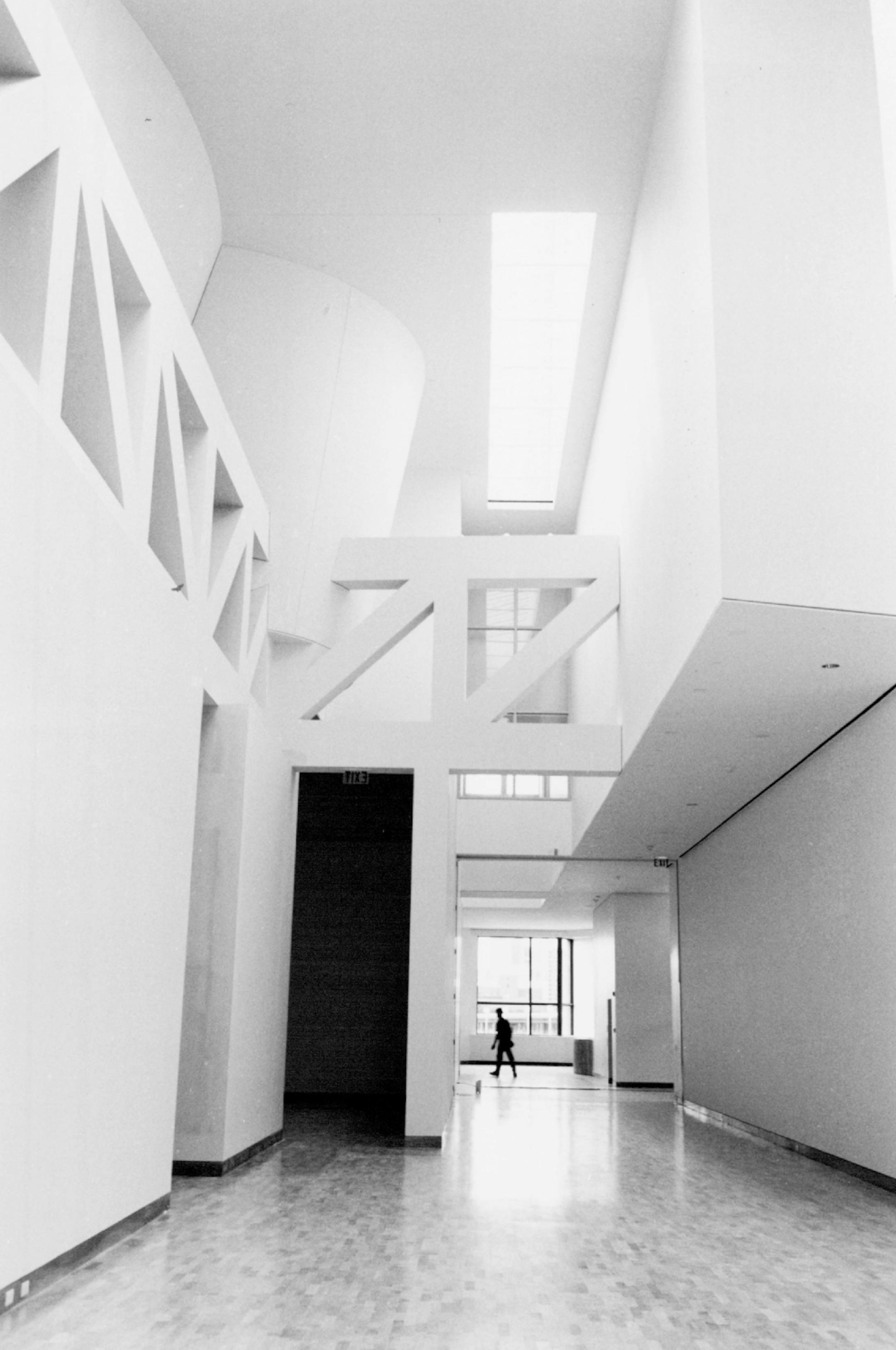 July 1, 1993 View looking down a hallway near the entrance to the Frederick R. Weisman Art Museum shows some of the skylights above the gallery spaces. Jeff Wheeler, Minneapolis Star Tribune
