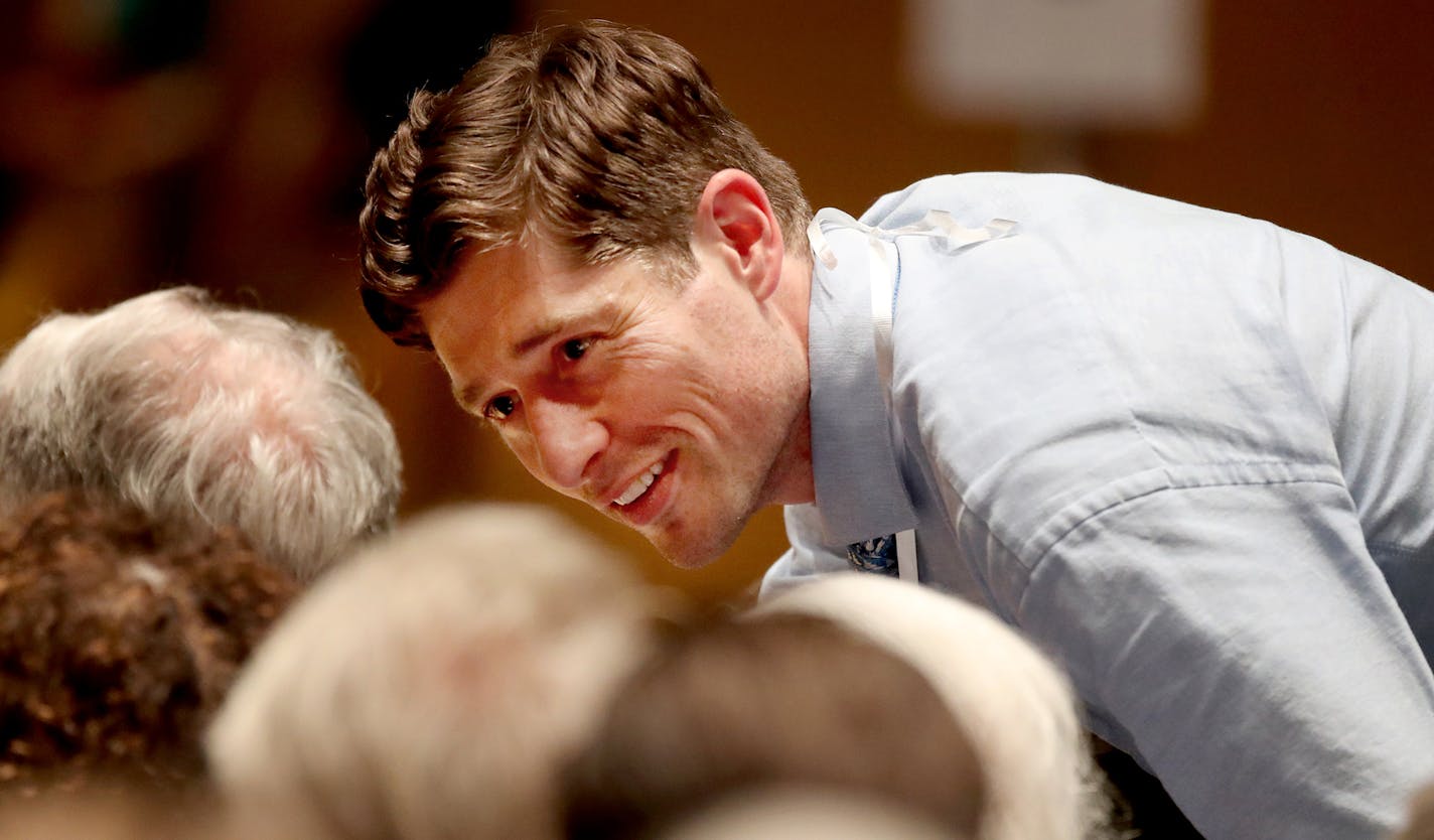 Current Minneapolis council member and mayoral candidate Jacob Frey mingles with candidates during the Minneapolis DFL convention Saturday, July 8, 2017, at the Minneapolis Convention Center in Minneapolis, MN.