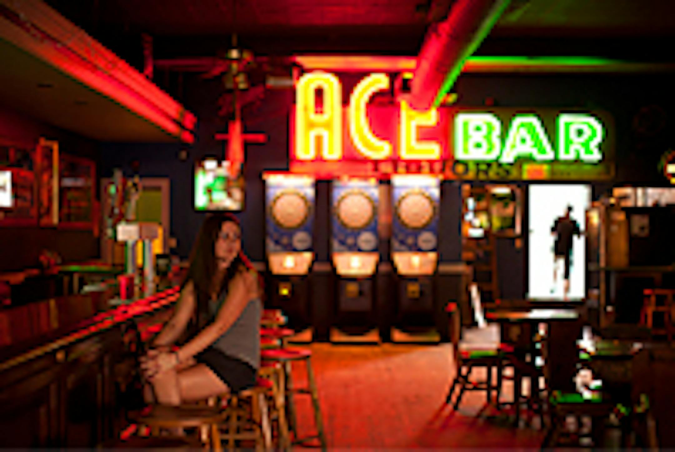 Naomi Smith sits at the bar of the Dubliner Pub