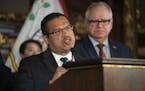 Attorney General Keith Ellison, seen here at a press conference with Gov. Tim Walz, says the most prevalent coronavirus scam complaints in Minnesota c