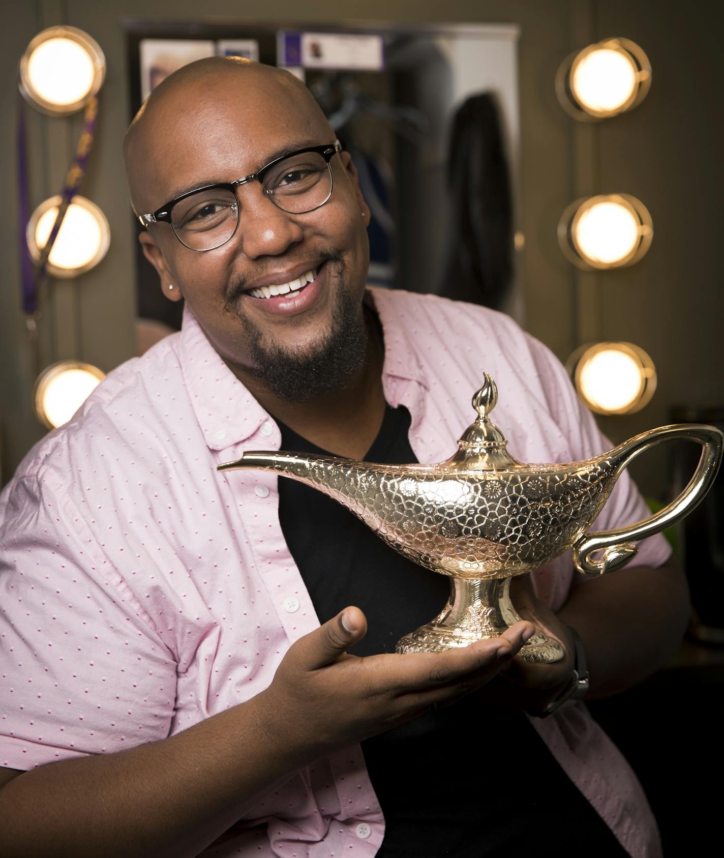 Anthony Murphy, the showstopping Genie in "Disney's Aladdin," backstage.