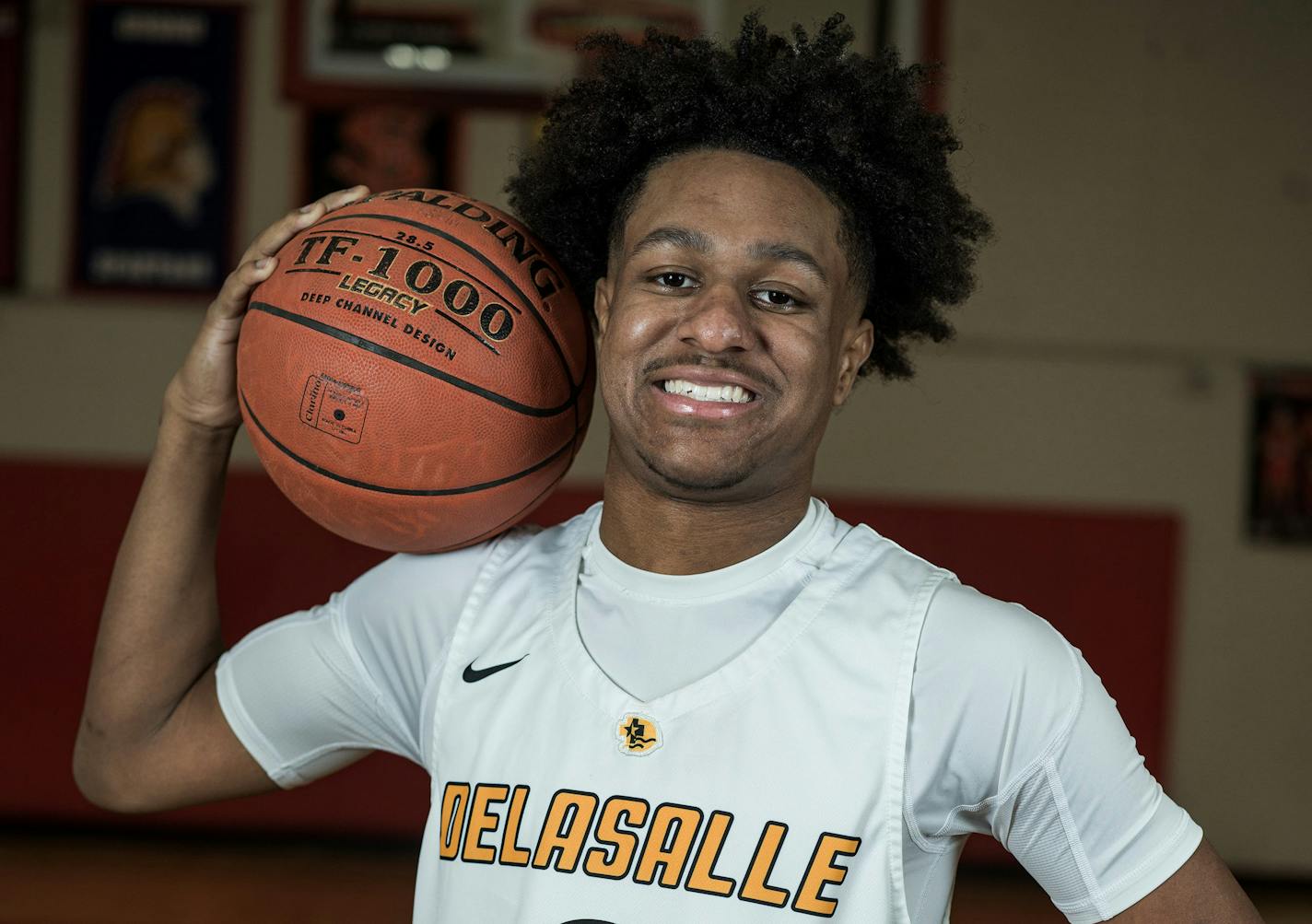 Nasir Whitlock of DeLaSalle is Player of the Year as part of the All-Metro boys basketball team in St. Louis Park, Minn., on {wdat). This is for the boys basketball All-Metro team and Metro Player of the Year. ] RICHARD TSONG-TAATARII • richard.tsong-taatarii @startribune.com