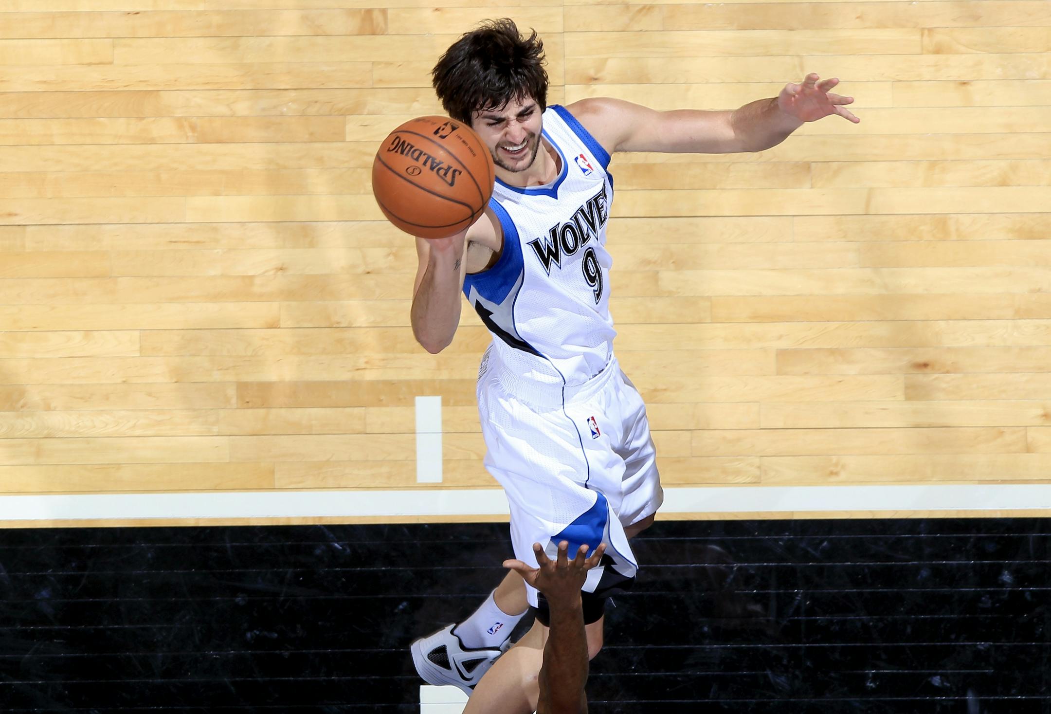 Ricky Rubio (9) was fouled while attempting a shot in the third quarter. Minnesota beat Detroit by a final score of 93-85.