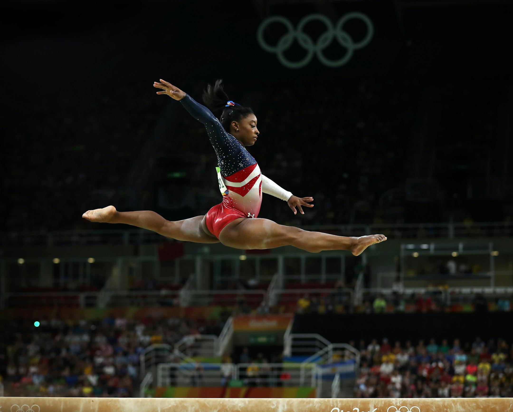 USA women's Gymnastic team took home the gold medal in team competition for the 2nd straight Olympics. Here, Simone Biles competes on the beam during the competition. ] 2016 Summer Olympic Games - Rio Brazil brian.peterson@startribune.com Rio de Janeiro, Brazil - 08/09/2016