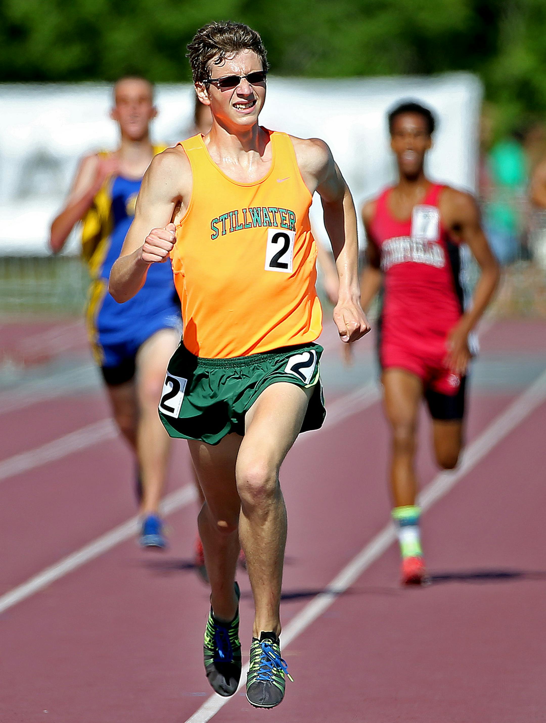 Stillwater's Eli Krahn made his way to win the 3200-meter run with a time of 9:00.08 in the finals of the State High School Track and Field meet at Hamline University, Friday, June 6, 2014 in St. Paul, MN. ] (ELIZABETH FLORES/STAR TRIBUNE) ELIZABETH FLORES &#x2022; eflores@startribune.com