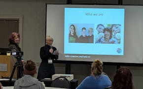 Oana Zayic spoke at the Autism Society of Minnesota's annual conference on Friday and introduced her family, which includes a teenage son with autism.