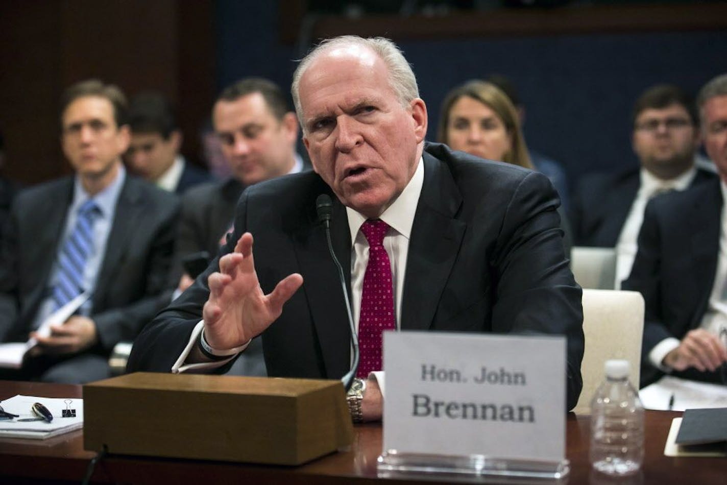 FILE -- Former CIA Director John Brennan testifies at a House Intelligence Committee hearing in Washington on May 23, 2017. President Donald Trump on Aug. 15, 2018, revoked Brennan's security clearance, citing what he called Brennan's "erratic" behavior.